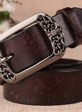 腰带女真皮纯牛皮宽韩版女士牛仔裤复古休闲bf风简约时尚百搭皮带