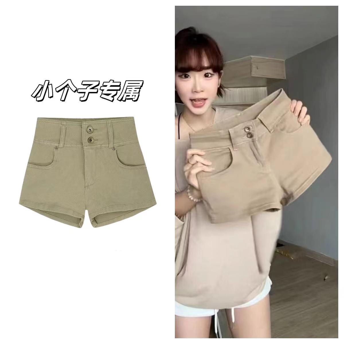 卡其色低腰显瘦牛仔短裤女辣妹夏季新款直筒修身慵懒休闲热裤潮