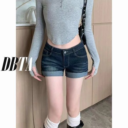翻边牛仔短裤女装紧身包臀热裤