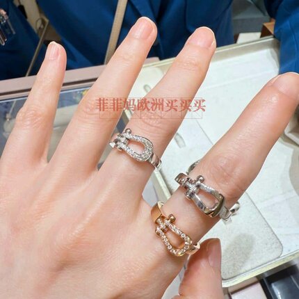 Fred/斐登Force 10马蹄扣戒指 中号18K金镶钻对戒弗雷德男女指环