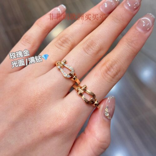 Fred斐登新款Force 10马蹄扣戒指 中号18K金满钻男女对戒情侣婚戒