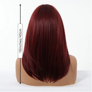 ALAN EATON Red Synthetic Wigs with Bangs Medium Length Hair