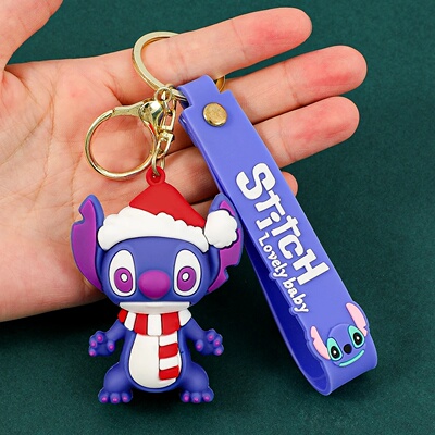 Christmas Stitch Keychain, Cute Holiday Stitch Keyring Char