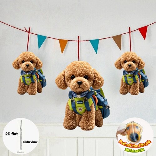 Cute Teddy Dog With Schoolbag Pendant Keychain,Puppy 2D Fla