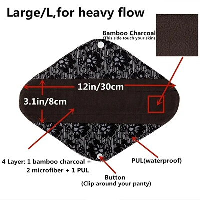 [Sigzagor]S M L XL Cloth Menstrual Pad Sanitary Bamboo Char