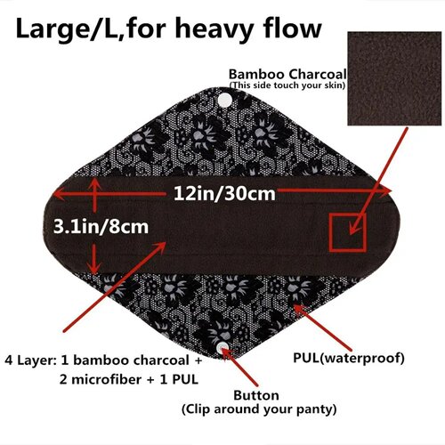 [Sigzagor]S M L XL Cloth Menstrual Pad Sanitary Bamboo Char