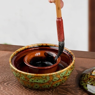 Chinese Calligraphy Inkstone Ceramics Table Brush Holder In