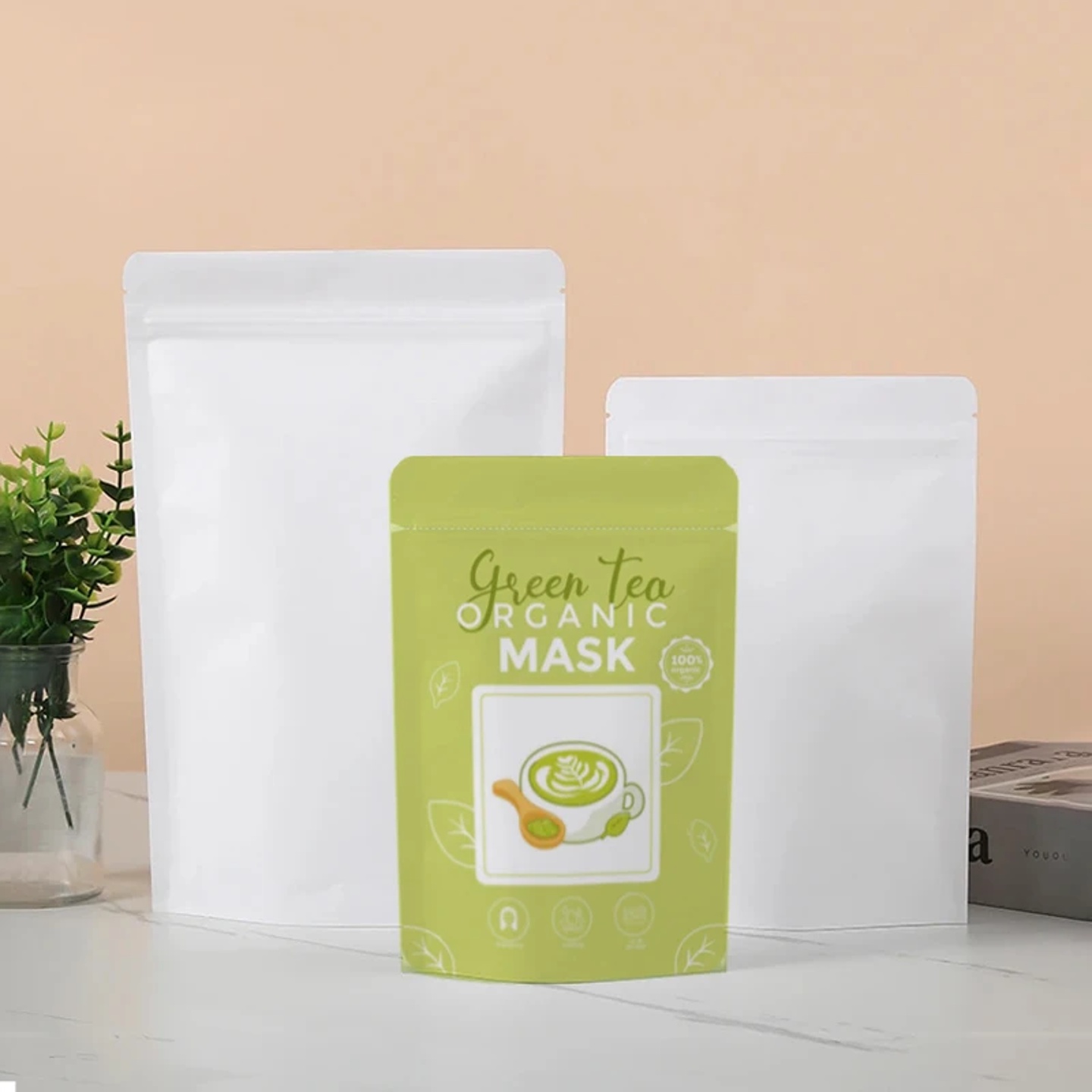 White Kraft Paper Standing Zip Lock Bag for Coffee, Cereal,