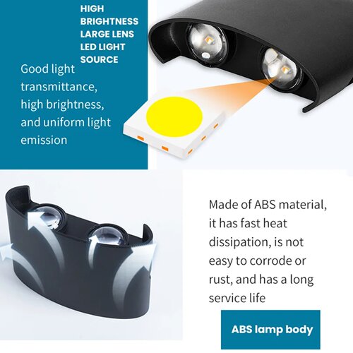 LED Wall Light Outdoor Indoor 2W 4W 6W 8W 10W AC85-265V Up