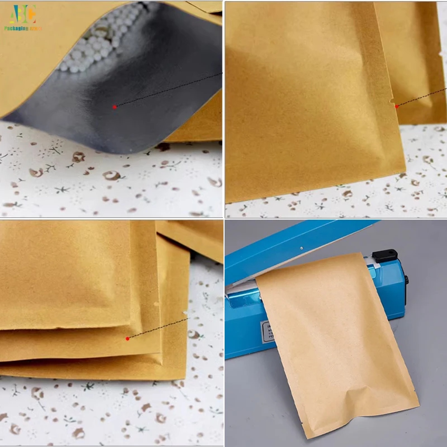 Customized Printing Kraft Paper Flat Bag, Heat Sealing Pouc