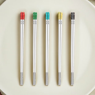 彩色分餐筷316L不锈钢福字实心筷子防滑防霉高档一人一筷家用304
