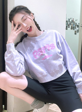官方授权Jac FLeurant紫色PARIS短款休闲卫衣简约时尚日常百搭女