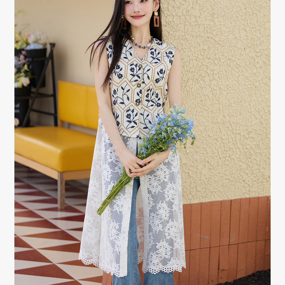 时尚甜美高级感中长褂子无袖上衣