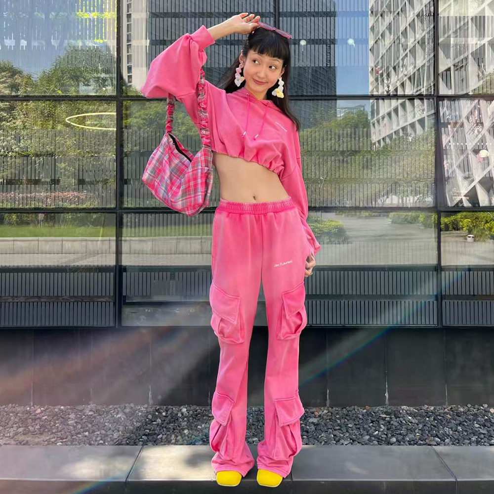 洋气时尚连帽高腰卫衣长卫裤配套