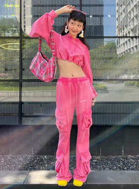 【陈卓璇同款】JAC FLEURANT春秋松紧帽衫休闲运动套装粉色绿色女