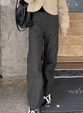 JAC FLEURANT设计师2025秋冬新品灰色针织拼接水洗褶皱弯刀裤女裤