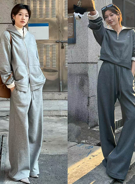 LOOSINGWHITE设计师品牌2024秋冬新款慵懒高街毛绒底宽松卫衣套装