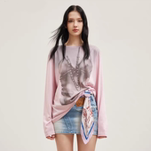 做旧脏洗印花长袖 JAC FLEURANT2026春夏新款 上衣天丝圆领T恤扎染