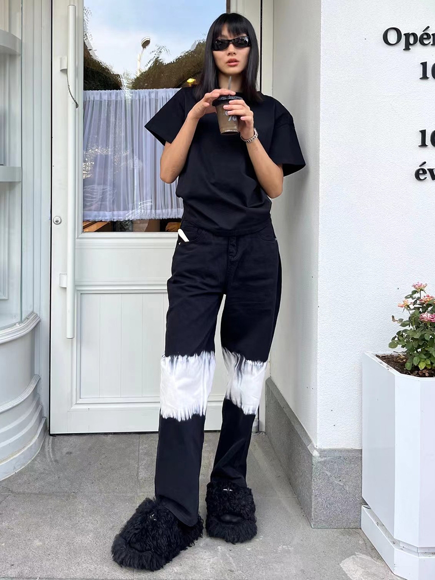 设计师品牌撞色加厚显瘦遮肉牛仔