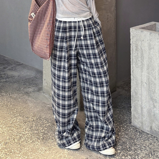 JAC FLEURANT设计师2026春秋新款拼接腰头复古格子纹休闲裤阔腿裤