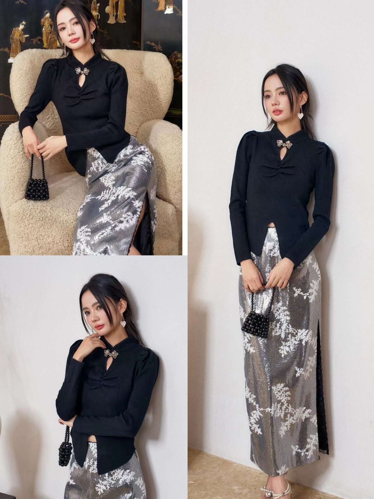 正品仙气优雅中长裙子侧开叉女裙