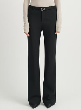 LOOSINGWHITE设计师品牌24秋冬扣饰有腰带弹力喇叭裤西裤休闲裤女