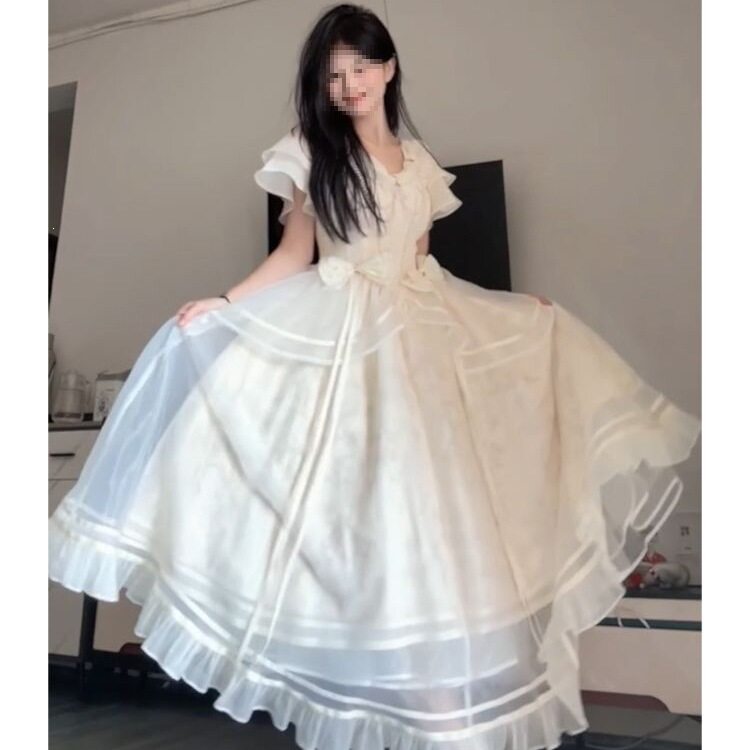 琉璃与鸢尾花 夏季日系重工芭蕾风lolita仙女连衣裙气质蝴蝶长裙