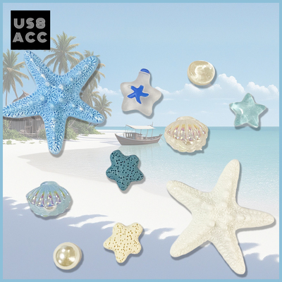 US8ACC海洋蓝色系海星珍珠水感贝壳适配Crocs贝雅洞洞鞋配饰鞋花