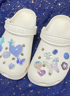 US8ACC梦幻蓝紫镂空蝴蝶小花玫瑰爱心适配crocs洞洞鞋装饰DIY鞋扣