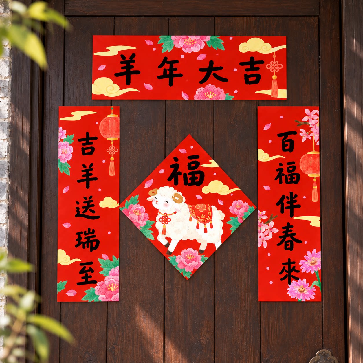 2027中国风新年装饰对联羊年大吉门贴窗贴传统过年春联百福临门