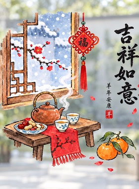 羊年大吉双面静电窗花贴
