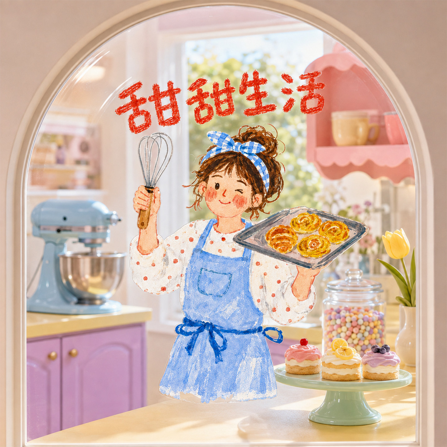手绘烟火治愈厨房玻璃窗贴