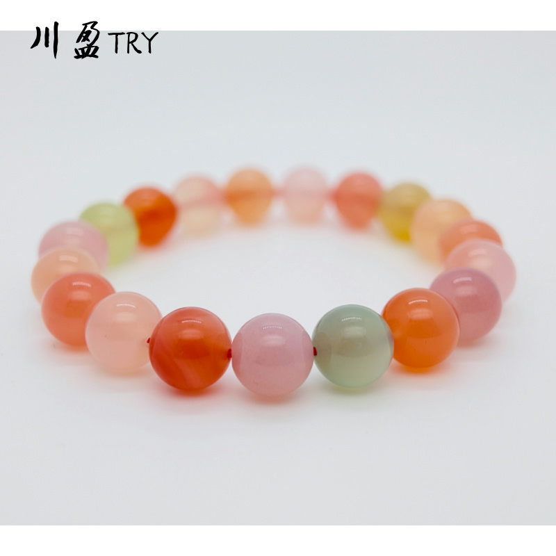 川盈新款天然盐源玛瑙手串女清新七彩糖果色非洲原矿手链饰品礼物