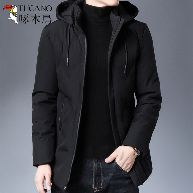 啄木鸟棉衣男冬季新款连帽中长款青年男士棉袄外套加厚保暖棉服潮