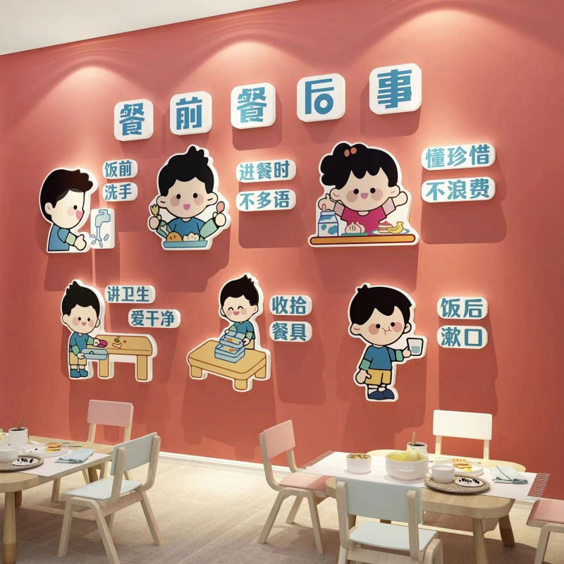 托管班墙面装饰教室食堂文化墙贴面小饭桌餐厅幼儿园环创主题厨房