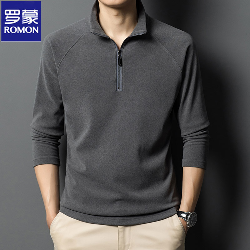 Romon/罗蒙男士25秋季新款中年拉链德绒宽松保暖立领长袖卫衣打底