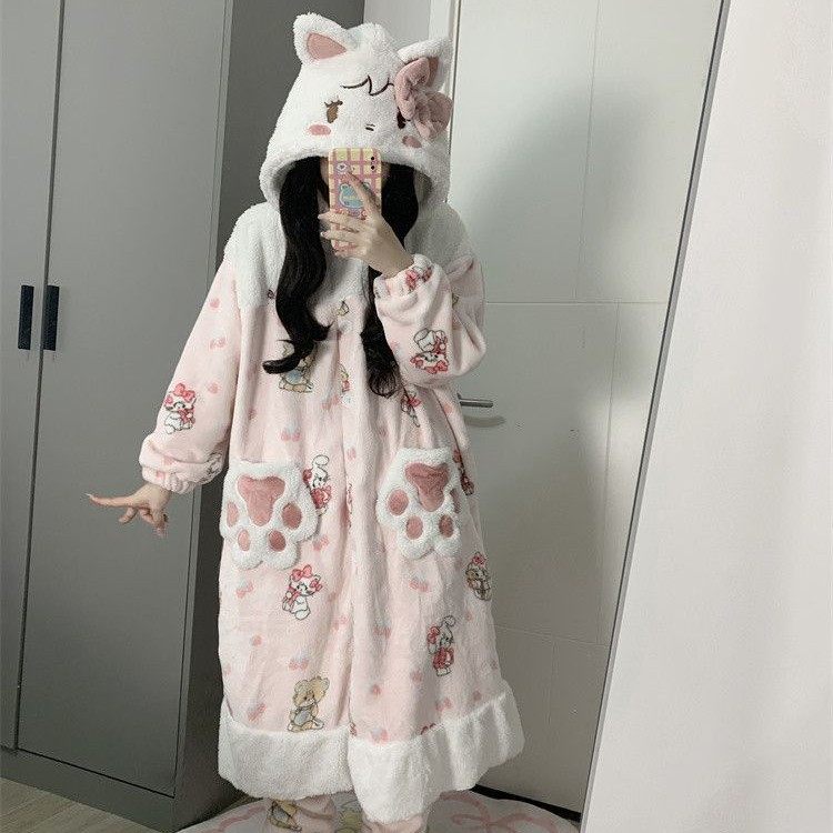 ins风卡通甜美珊瑚绒mikko睡袍冬季睡衣带帽子家居服套装可外穿潮,女士内衣/男士内衣/家居服,睡袍/浴袍,淘宝优惠券,粉丝福利购,淘宝优惠卷