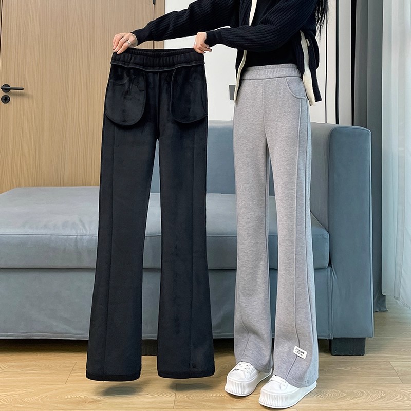 加绒毛呢喇叭裤女秋冬季裤子2025新款爆款加厚阔腿羊绒微喇糯米