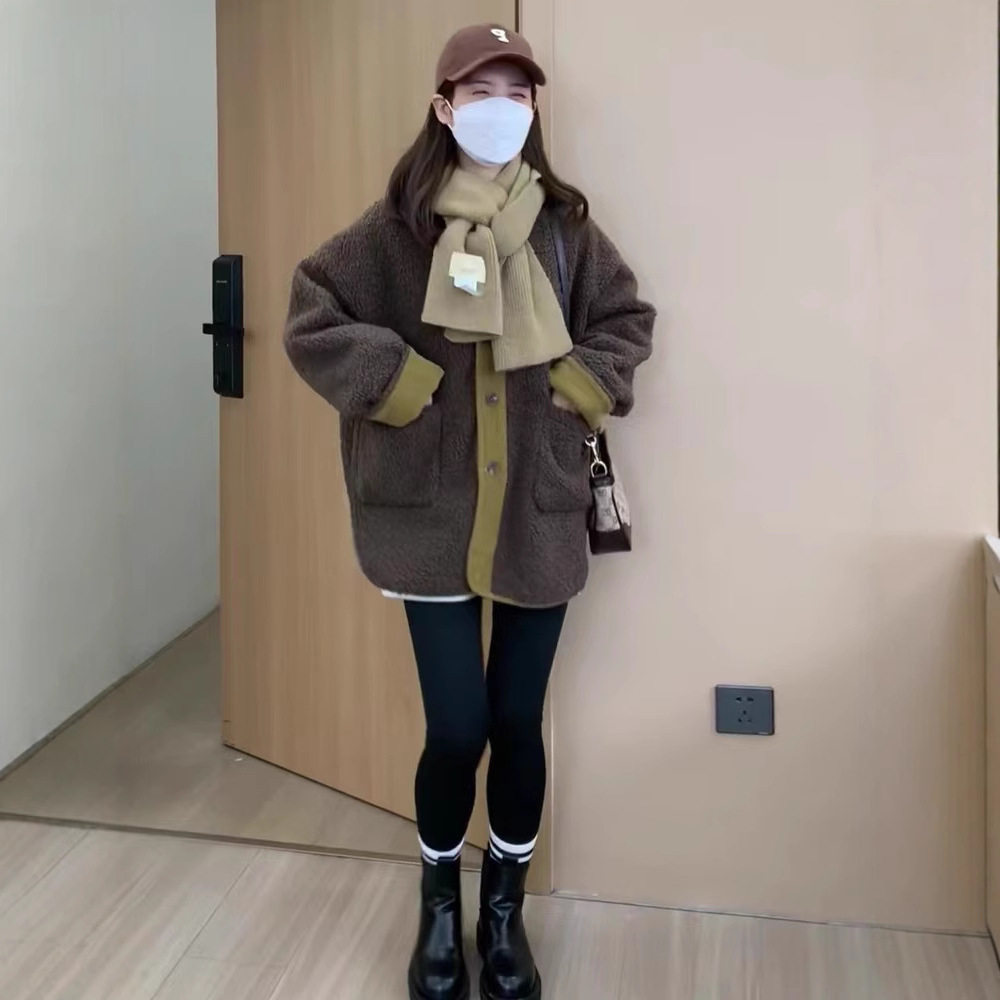 FL222877羊羔毛外套女秋冬新款宽松加厚韩版风百搭棉服卫衣