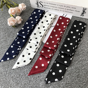 春夏长款黑色白色酒红色波点发带丝巾女绑发飘带细窄长条领巾腰带