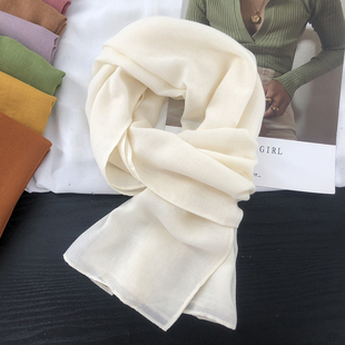 森系灰色黑色米白色纯色棉麻围巾文艺女春秋薄款短款护颈保暖围脖
