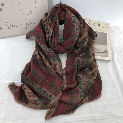 民族风做旧双层棉质140cm大方巾