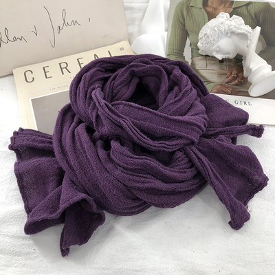 复古文艺墨绿色棉麻围巾女秋冬季