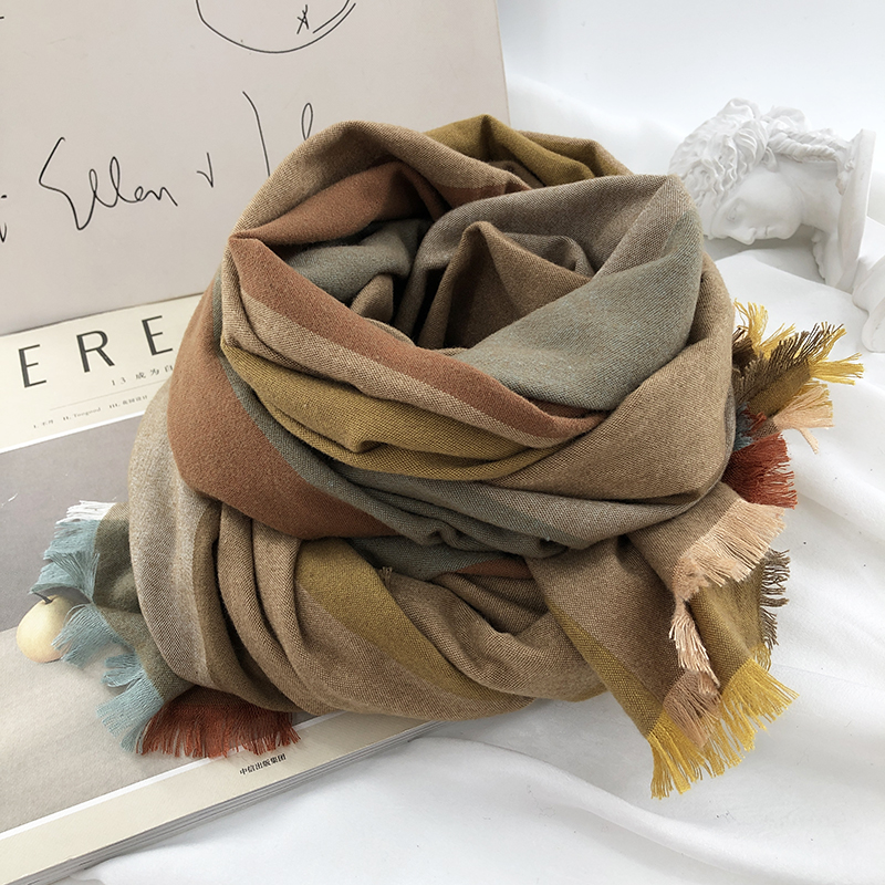 复古色系日系莫代尔棉秋冬款围巾