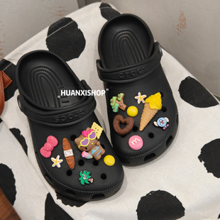 黑皮kitty丨黑色洞洞鞋装饰扣卡骆驰鞋花鞋扣可爱卡通diy鞋面配饰