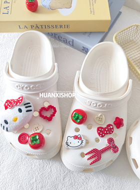 红色kitty猫洞洞鞋配饰鞋花装饰鞋扣蝴蝶结配件可爱卡通柿子croc