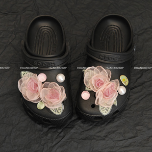 春日丨crocs洞洞鞋鞋花花朵鞋扣粉色珍珠百搭唯美鞋面装饰扣花