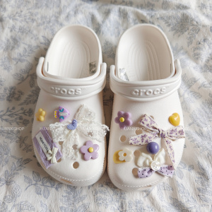 紫碎花丨甜美洞洞鞋鞋花白色crocs鞋扣百搭蝴蝶结鞋面配饰鞋扣花