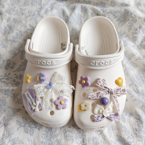 紫碎花丨甜美洞洞鞋鞋花白色crocs鞋扣百搭蝴蝶结鞋面配饰鞋扣花