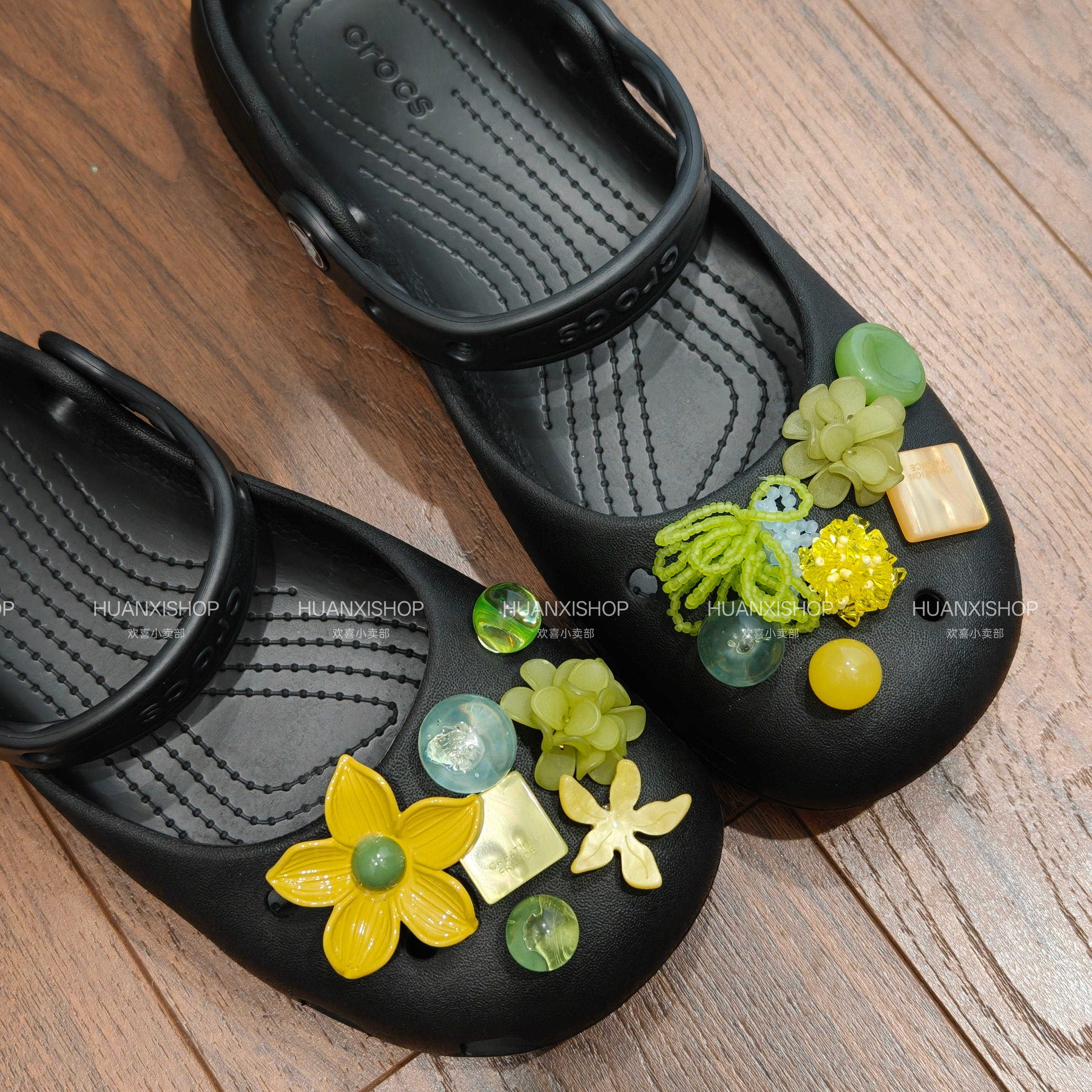 山涧丨清新绿色花朵洞洞鞋鞋花crocs鞋面装饰鞋扣芭蕾鞋花diy配饰